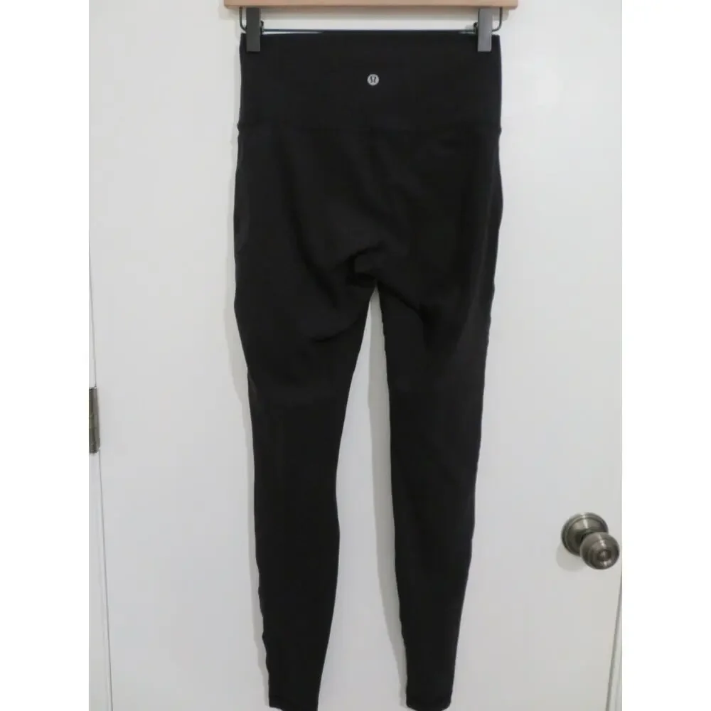 Lululemon Women Sz 6 Black Wunder Under Mesh Legging Athletic Sleek Sporty